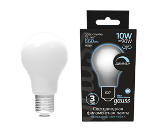 Лампа светодиодная LED 10Вт E27 220В 4100К A60, диммируемая  102202210-D  Gauss