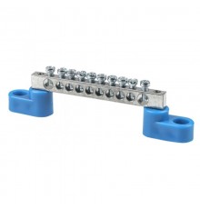 Шина "0" N (6x9мм) 10 отв. цинк 2 синих угловых изолятора  sn1-63-10-2  EKF