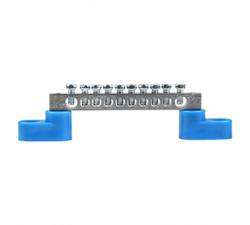 Шина "0" N (6x9мм) 10 отв. цинк 2 синих угловых изолятора  sn1-63-10-2  EKF