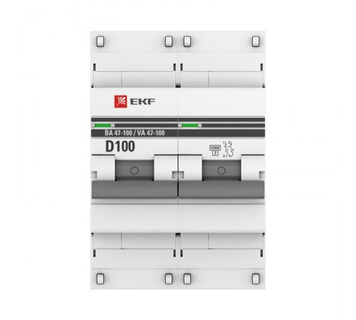 Выключатель автоматический двухполюсный ВА 47-100 100А D 10кА PROxima  mcb47100-2-100D-pro  EKF