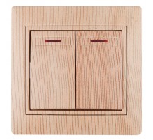 1-105-11 Intro Выключатель двойной с подсветкой, 10А-250В, IP20, СУ, Plano, сосна  Б0030049  Intro