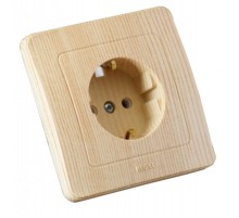 Розетка скрытой установки, одноместная, с заземляющим контактом, со шторкой, цвет сосна  РС16-312-02  HEGEL