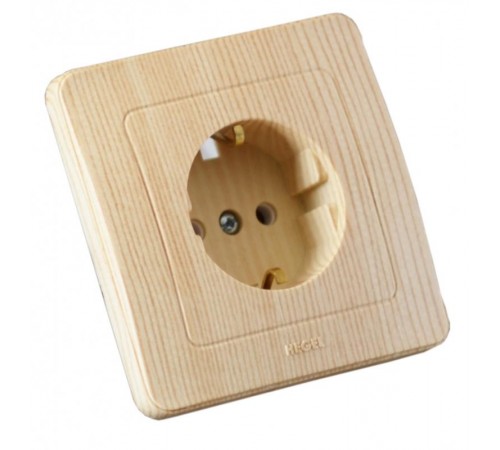 Розетка скрытой установки, одноместная, с заземляющим контактом, цвет сосна  РС16-311-02  HEGEL