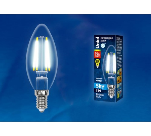 Лампа светодиодная LED-C35-13W/4000K/E14/CL PLS02WH LED. "свеча", прозр. Серия Sky. 4000К .  UL-00005900  Uniel
