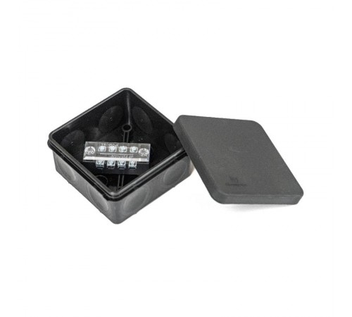 Коробка распределительная двухкомпонентная (HF) в комплекте с 4-кл. зажимами, сечение до 1,5 мм, 80х80х40 черная IP66 PR80.0169  Промрукав