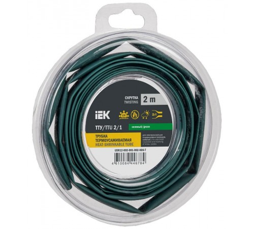 Трубка термоусадочная ТТУ нг-LS 2/1 зеленая (2м/упак) IEK  UDR12-002-001-002-K06-T  IEK