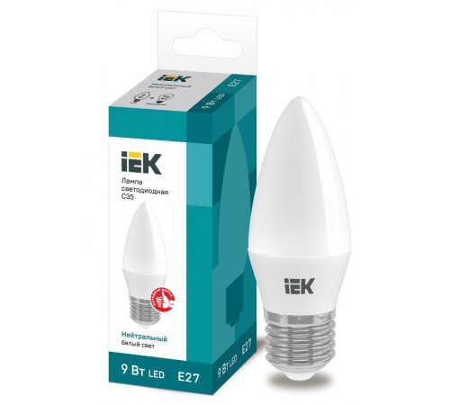 Лампа светодиодная LED 9Вт 230В 4000К E27 свеча  LLE-C35-9-230-40-E27  IEK