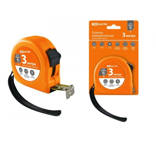 Рулетка, длина 3 м, стальная лента, ширина 16 мм, пластиковый корпус, "Гранит"  SQ1018-0101  TDM