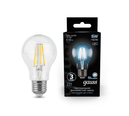 Лампа светодиодная LED 6Вт E27 220В 4100К A60  102802206  Gauss