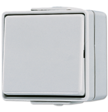 Проходной переключатель одноклавишный 10 A / 250 B, накладной монтаж, IP44, пружинные зажимы; серый; WG600  606W  Jung