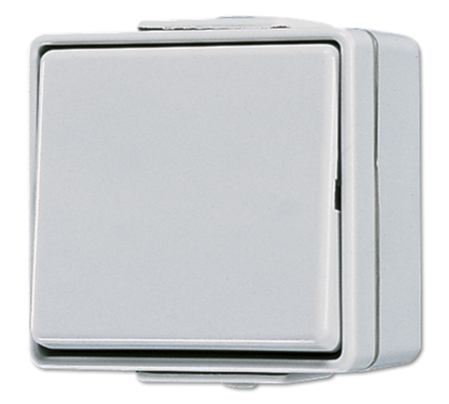 Проходной переключатель одноклавишный 10 A / 250 B, накладной монтаж, IP44, пружинные зажимы; серый; WG600  606W  Jung