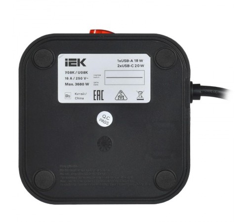 DOMINIC Удлинитель У08K 1,5м 3х1мм2 USB A+C 20Вт чер  DN-YP30-16-08-01-ZKU-K02  IEK