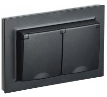 BRITE Розетка 2-ая с крышкой 16А в сб IP44 РСбш12-3-44-БрЧ черный  BR-R26-16-44-K02-F  IEK