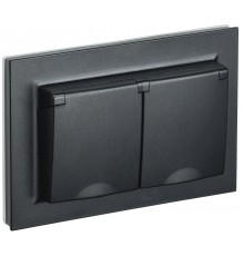 BRITE Розетка 2-ая с крышкой 16А в сб IP44 РСбш12-3-44-БрЧ черный  BR-R26-16-44-K02-F  IEK
