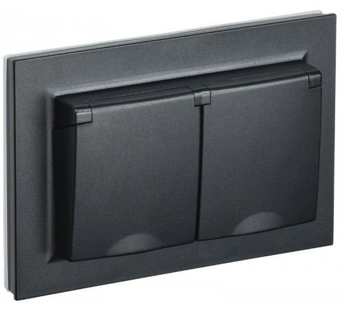 BRITE Розетка 2-ая с крышкой 16А в сб IP44 РСбш12-3-44-БрЧ черный  BR-R26-16-44-K02-F  IEK