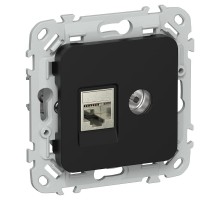 FLITE Розетка 2-ая RJ45/TV кат.5Е STP РКТВ5е-2-1-ФлЧ черный  FI-AK21-1-K02  IEK