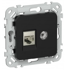 FLITE Розетка 2-ая RJ45/TV кат.5Е STP РКТВ5е-2-1-ФлЧ черный  FI-AK21-1-K02  IEK