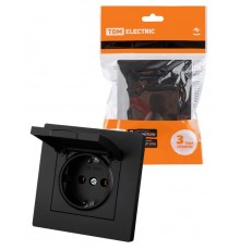 Розетка 2П+З 16А 250В IP44 с крышкой черная "Сенеж"  SQ1816-0278  TDM