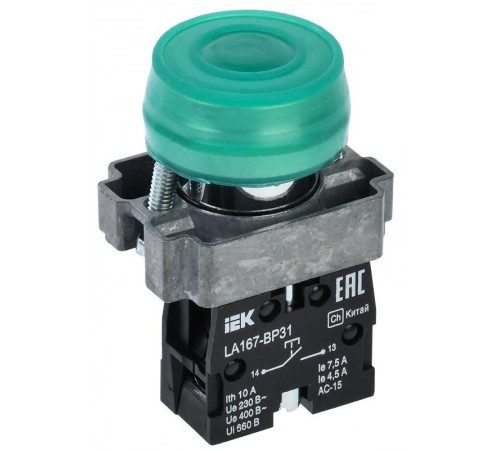 Кнопка LA167-BP31 d=22мм 1з зеленая  BBT20-BP31-1-22-67-K06  IEK