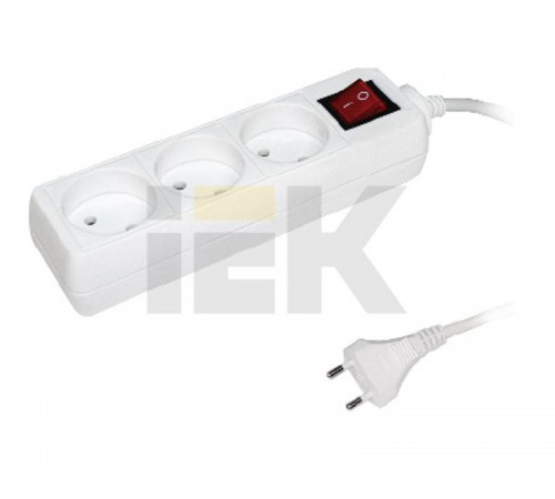 Удлинитель  У3К-выкл. 3 места 2Р/5метров 2х0.75мм2  10А/250    WYP10-06-03-05-K-N  IEK