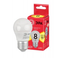 Лампа cветодиодная ECO LED P45-8W-827-E27 (диод, шар, 8Вт, тепл, E27) (10/100/3600)  Б0030024  ЭРА