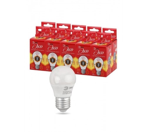 Лампа cветодиодная ECO LED P45-8W-827-E27 (диод, шар, 8Вт, тепл, E27) (10/100/3600)  Б0030024  ЭРА