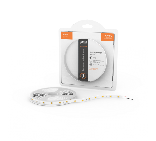 Лента светодиодная Basic LED 5050/60 12V 8W/m 900lm/m 3000K 10mm IP20 5m 1/100  BT024  Gauss