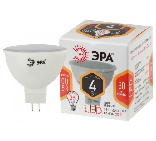 Лампа светодиодная LED 4Вт GU5.3 220В 2700К smd MR16 отражатель (рефлектор)  Б0017897  ЭРА