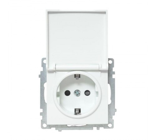 Валенсия Механизм розетки 1-местной с/з 16А белая с крышкой и защ. штор. IP44   EWV10-124-90  EKF