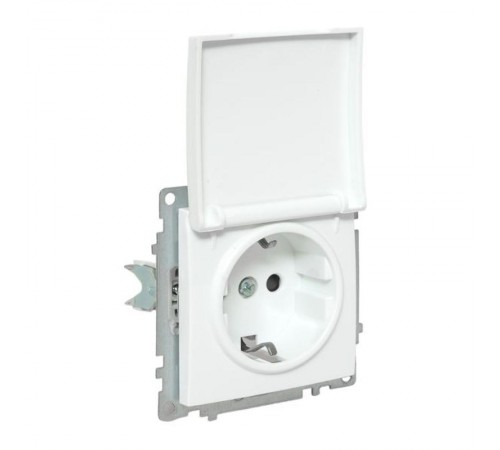 Валенсия Механизм розетки 1-местной с/з 16А белая с крышкой и защ. штор. IP44   EWV10-124-90  EKF