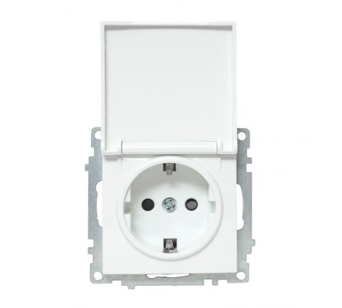 Валенсия Механизм розетки 1-местной с/з 16А белая с крышкой и защ. штор. IP44   EWV10-124-90  EKF