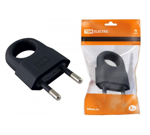 Вилка б/з с кольцом черная 10А 250В (евровилка CEE 7/16)  SQ1806-0190  TDM