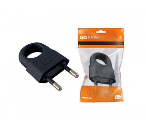 Вилка б/з с кольцом черная 10А 250В (евровилка CEE 7/16)  SQ1806-0190  TDM
