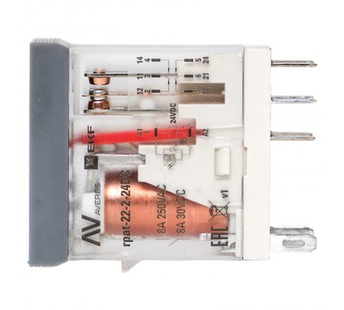 Реле промежуточное с кнопкой и мех. Индикацией RPAt 22/2 8A 24В DC  rpat-22-2-24DC   EKF