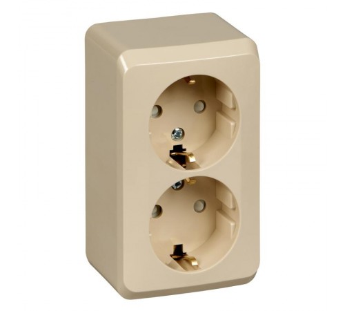 Этюд Кремовый О/У Розетка 2-ая с заземлением со шторками  PA16-008K  SE
