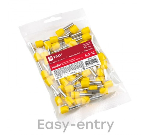 Наконечник штыревой втулочный изолированный НШвИ 6,0-12 (50шт.) EKF PROxima  nhvi-6.0-12  EKF