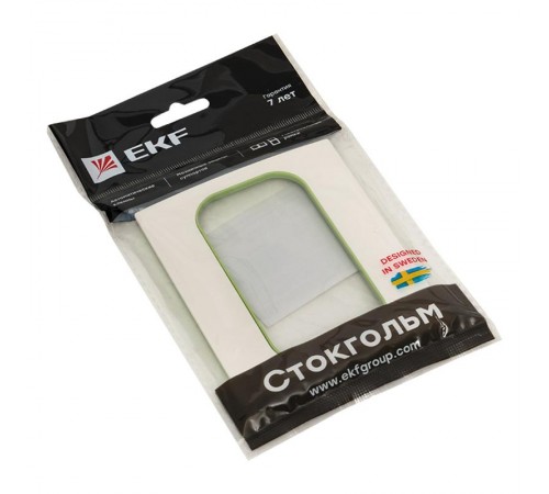 Стокгольм Рамка для розетки 2-местная белая с линией цвета зеленый PROxima  EYM-G-302-20  EKF