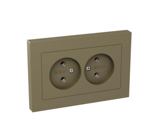 Механизм розетки двойной, 16А, без заземления, без шторок, с рамкой, шампань Эпика  UP1-SOC-200 EKF
