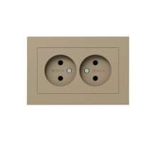 Механизм розетки двойной, 16А, без заземления, без шторок, с рамкой, шампань Эпика  UP1-SOC-200 EKF