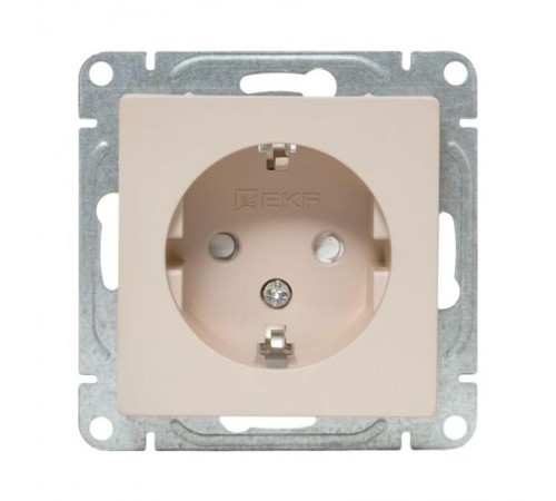Механизм розетки, 16А, с заземлением, со шторками, кремовый Эпика  UP1-SOI-111 EKF