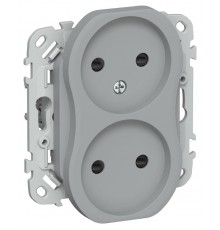 FLITE Розетка 2-ая без заземления со шторками 10А РСш02-0-ФлС серый  FI-R23-10-K03  IEK