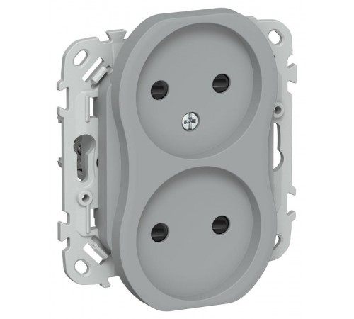 FLITE Розетка 2-ая без заземления со шторками быстрозажимные клеммы 10А РСш02-1-ФлС серый  FI-R23-10-1-K03  IEK