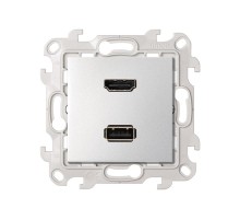 Розетка HDMI v1.4 + USB 2.0 для передачи данных цвета алюминий S24 Harmonie  2411095-033  Simon