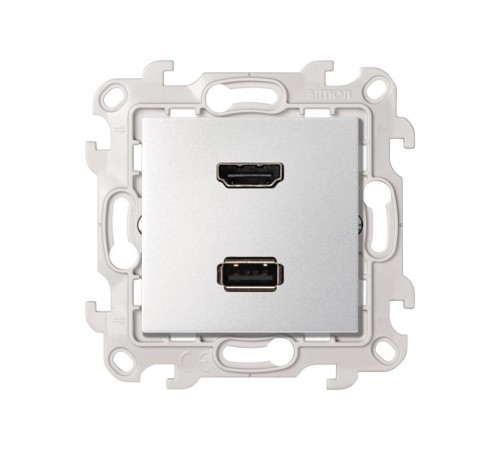 Розетка HDMI v1.4 + USB 2.0 для передачи данных цвета алюминий S24 Harmonie  2411095-033  Simon