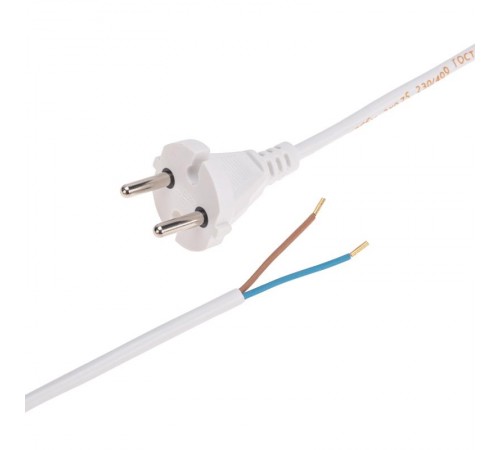 Шнур электрический с вилкой ПВС 2х0,75 мм2 3м (белый)  11-1302  REXANT