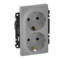 Valena LIFE DIY Алюминий Розетка 2-ая с/з с защитными шторками, безвинт.зажим  753626  Legrand