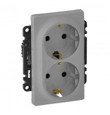 Valena LIFE DIY Алюминий Розетка 2-ая с/з с защитными шторками, безвинт.зажим  753626  Legrand