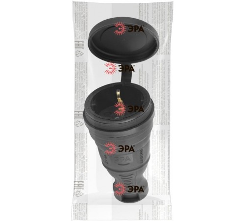R8-B-IP44 ЭРА Разъём каучуковый c/з прямой 16A IP44 черный  Б0044541  ЭРА