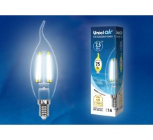 Лампа светодиодная LED-CW35-7,5W/NW/E14/CL GLA01TR LED. "свеча на ветру", прозр серия Air. 4000K  UL-00003296  Uniel