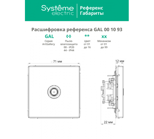 ArtGallery Карбон Розетка TV коннектор, механизм  GAL001093  SE